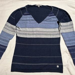 Smartwool Sulawesi Blue and White V-Neck Merino Wool Sweater Size Medium M EUC